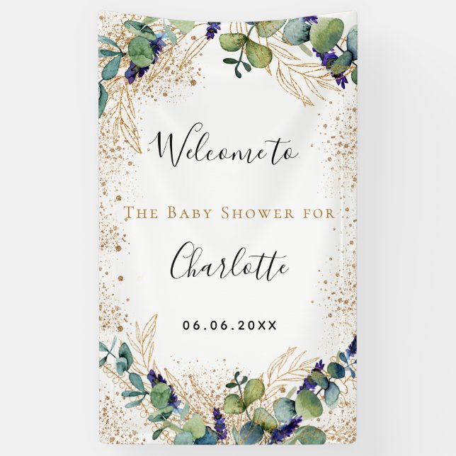 Baby Shower eucalyptus greenery elegant welcome  Banner (Vertical)