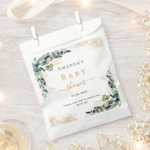Baby Shower eucalyptus greenery glitter thank you Favour Bag