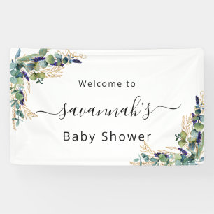 Baby Shower eucalyptus greenery gold monogram Banner
