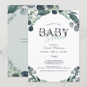 Baby Shower Eucalyptus Greenery Navy Blue Invitation