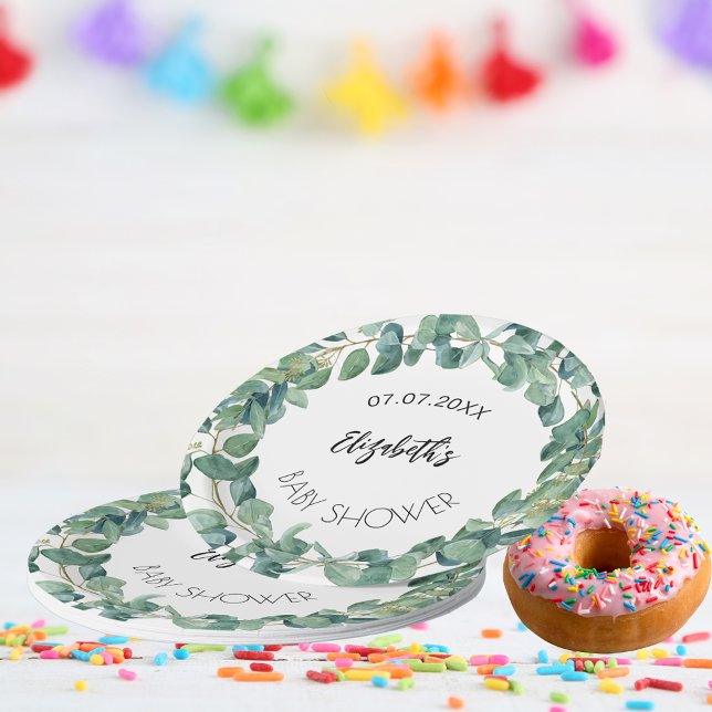 Baby Shower eucalyptus greenery wreath Paper Plate (Creator Uploaded)