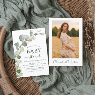 Baby Shower Eucalyptus Sage Green Photo Greenery  Invitation