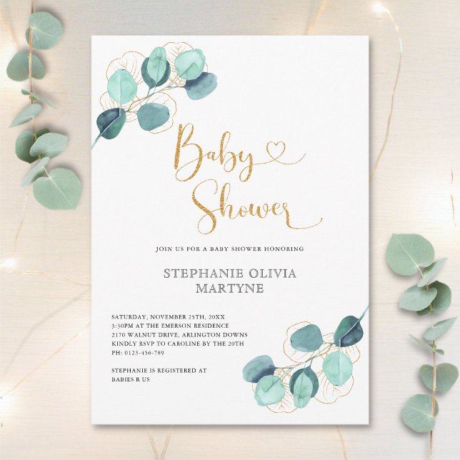  Baby Shower Eucalyptus Watercolor Botanical Invitation (Creator Uploaded)