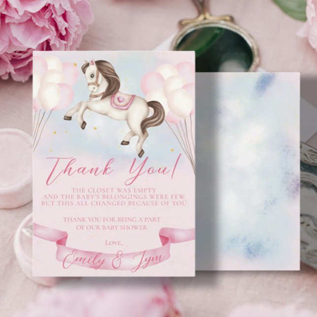 Baby Shower Fairytale Pony Stars pink Balloons Enclosure Card (Creator Uploaded)
