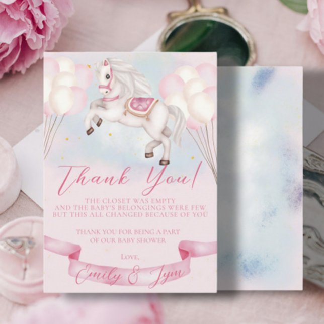 Baby Shower Fairytale Pony Stars pink Balloons Enclosure Card (Creator Uploaded)