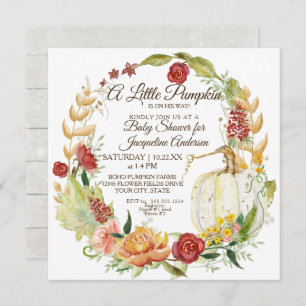 Baby Shower Fall Floral Burgundy White Pumpkin Invitation