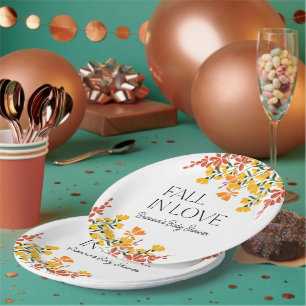 Baby Shower Fall In Love Autumn Floral Paper Plate