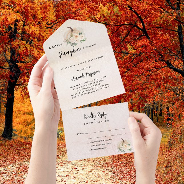 Baby Shower fall in love pumpkin RSVP All In One Invitation (Creator Uploaded)