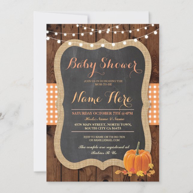 Baby Shower Fall Pumpkin Autumn Check Invite (Front)