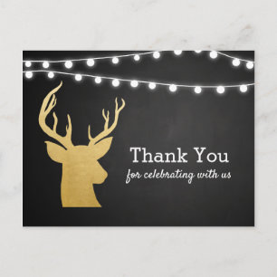 Baby Shower   Faux Gold Foil Antler   Chalkboard Postcard