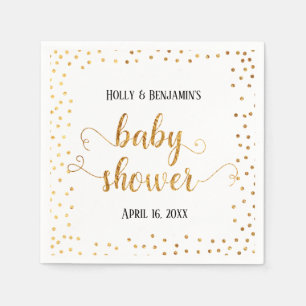 Baby Shower Faux Gold Foil Confetti, Names & Date Napkin