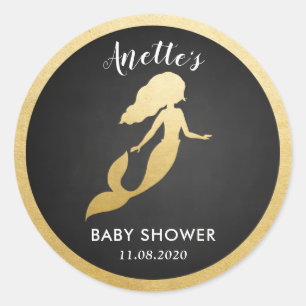 Baby Shower   Faux Gold Foil Mermaid   Chalkboard Classic Round Sticker