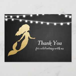 Baby Shower   Faux Gold Foil Mermaid   Thank You Invitation