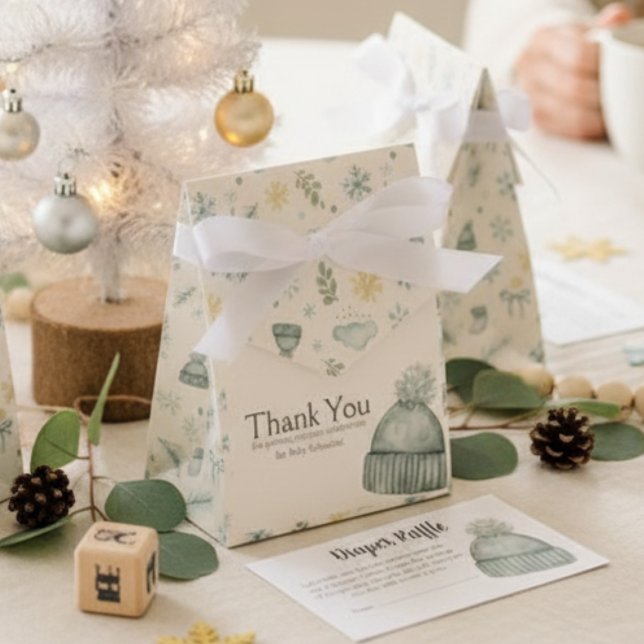 Baby Shower Favor Box - Winter Blue Hat Thank You (Baby shower guest thank you favor box)