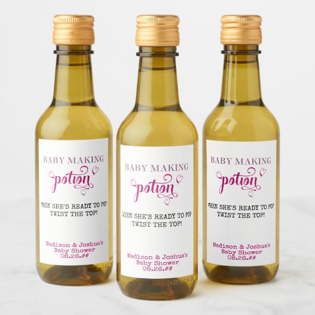 Baby Shower Favour Baby Making Potion Pink Mini Wine Label (Bottles)