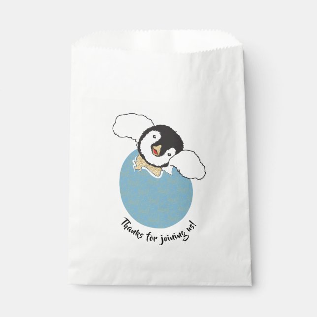 Baby Shower Favour Bag, Blue, Baby Penguin Bag (Front)