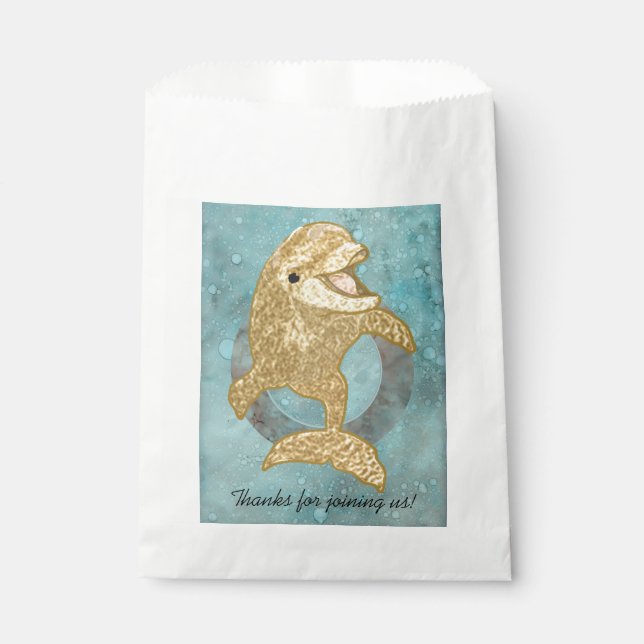 Baby Shower Favour Bag, Gold Dolphin Baby & Mummy Favour Bag (Front)