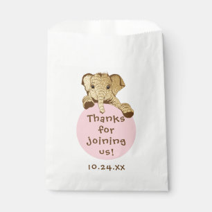 Baby Shower Favour Bag, Gold Pink Elephant Favour Bag