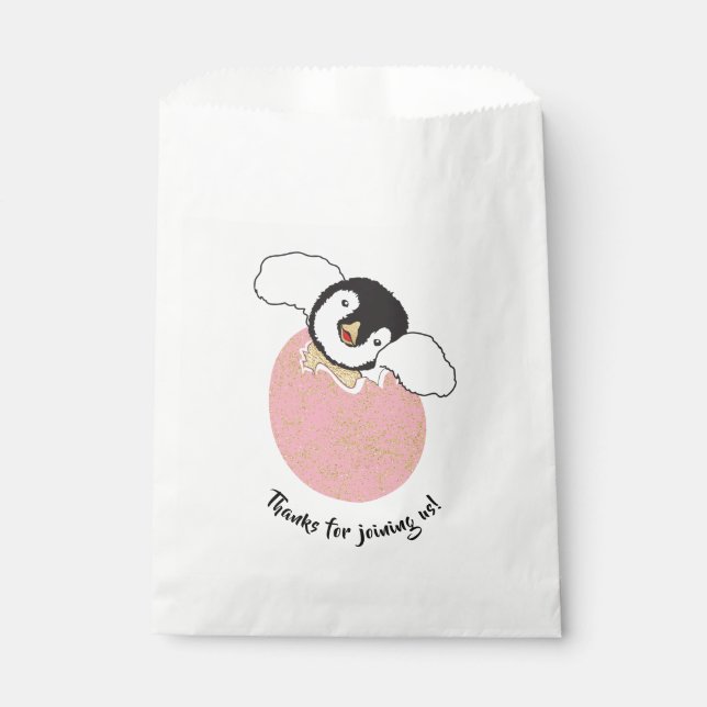 Baby Shower Favour Bag, Pink, Baby Penguin Bag (Front)