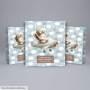 Baby Shower Favour Bag With Watercolor Pilot Bear