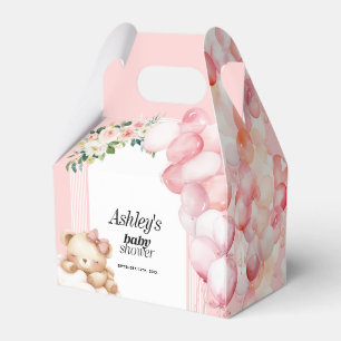 Baby Shower Favour Box, Pink Bear and Balloons Favour Box