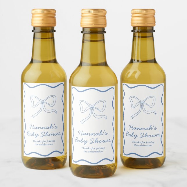Baby Shower Favour Personalised Blue Bow Wine Labe Wine Label (Bottles)