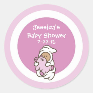 Baby Shower Favour Sticker (Pink Girl, Medium Skin