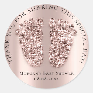 Baby Shower Favour Thank Glitter Girl Boy RoseFeet Classic Round Sticker