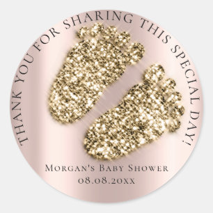 Baby Shower Favour Thank Glitter Gold Glitter Classic Round Sticker