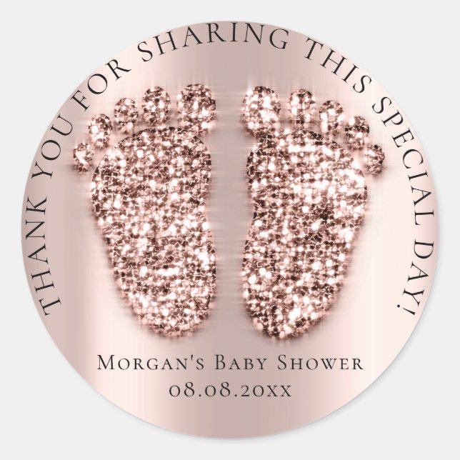 Baby Shower Favour Thank You Glitter Girl Rose Gla Classic Round Sticker (Front)