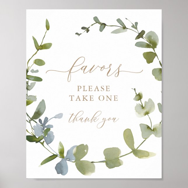 Baby Shower Favours Sign Eucalyptus Greenery (Front)