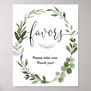 Baby shower favours sign greenery wreath elegant