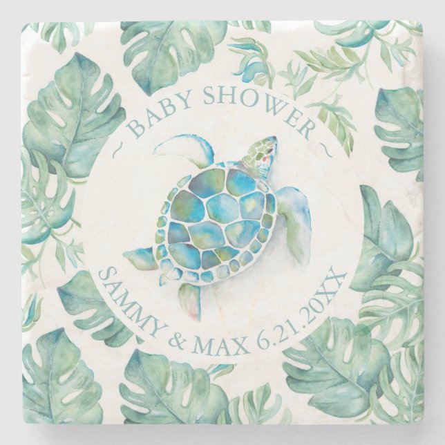 Baby Shower Favours Tropical Sea Turtle Stone Coaster (Front)