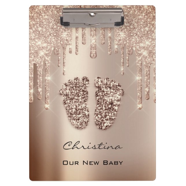Baby Shower Feet Boy Girl Name Thank Grey Rose VIP Clipboard (Front)