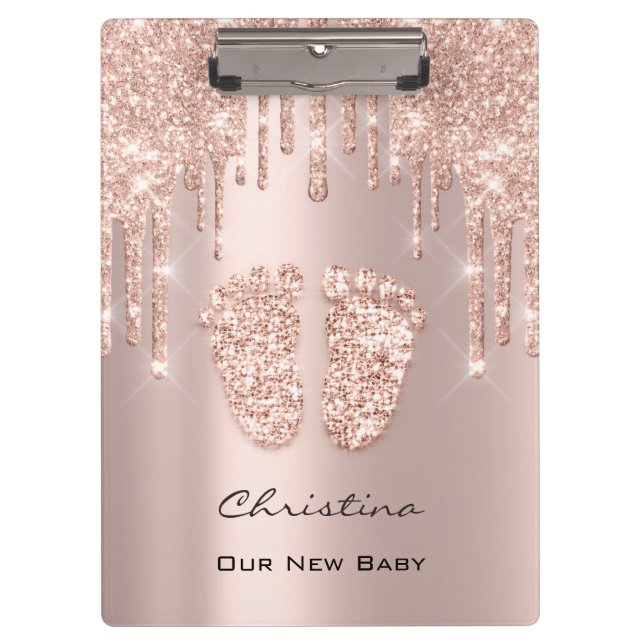 Baby Shower Feet Boy Girl Name Thank Rose Gold Clipboard (Front)