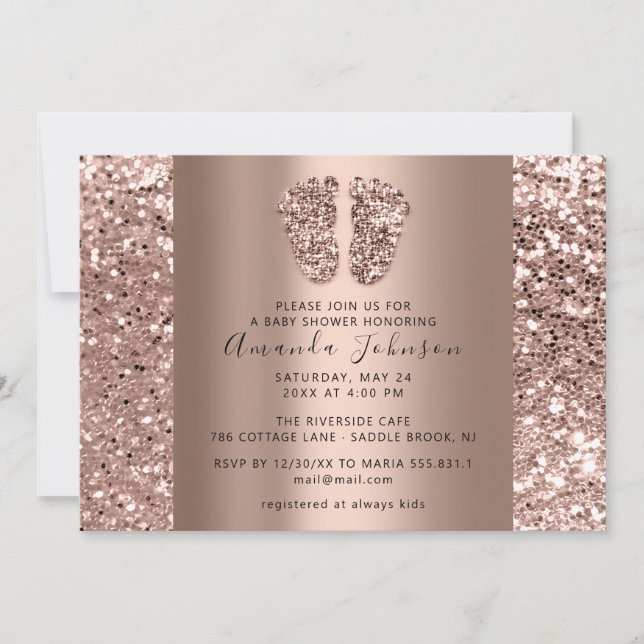 Baby Shower Feet Elegant Rose Glitter Boy Girly Invitation (Front)