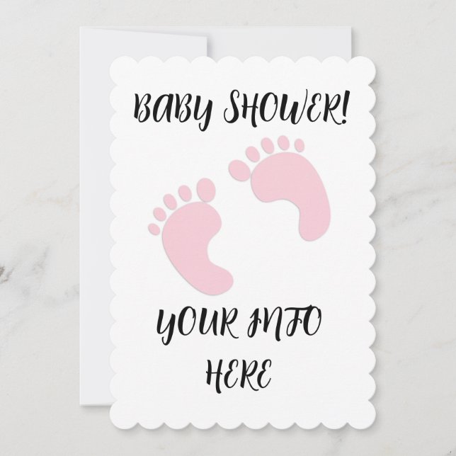 BABY SHOWER FEET FOOT PRINTS SCRIPT INVITATIONS (Front)