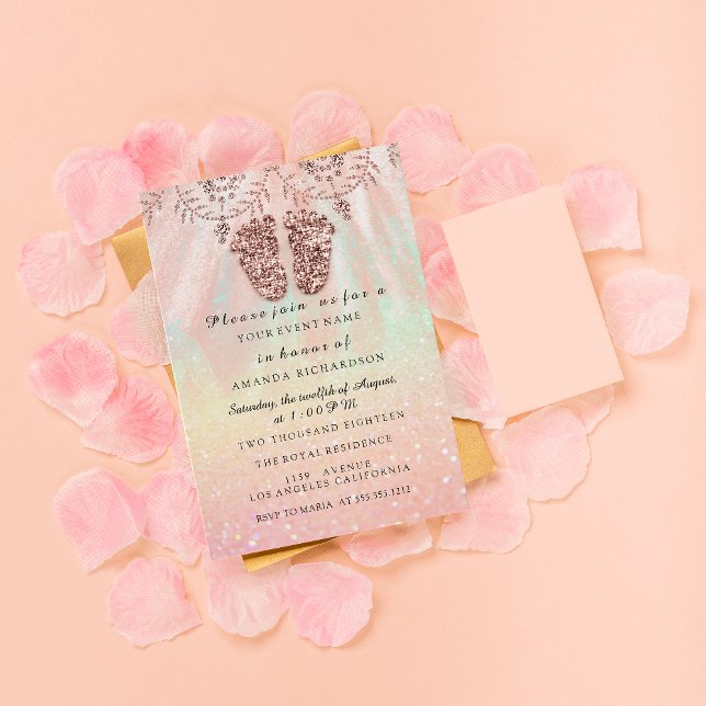 Baby Shower Feet Girl Boy Royal Rose Glitter Lace Invitation (Creator Uploaded)