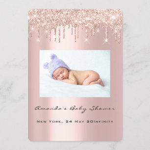 Baby Shower Feet Glitter Pink Drips Photo Boy Girl Invitation