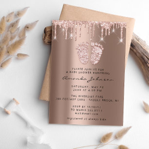 Baby Shower Feet Glitter Rose Drips Photo Boy Girl Invitation