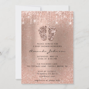 Baby Shower Feet Glitter Rose GlitterDrip Boy Girl Invitation