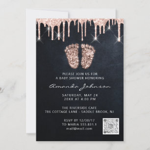 Baby Shower Feet Glitter Rose Gold Drip QRBoy Girl Invitation