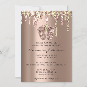Baby Shower Feet Glitter Rose Gold Drips Boy Girl  Invitation
