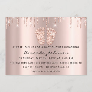 Baby Shower Feet Glitter Rose Gold Drips Boy Girl Invitation