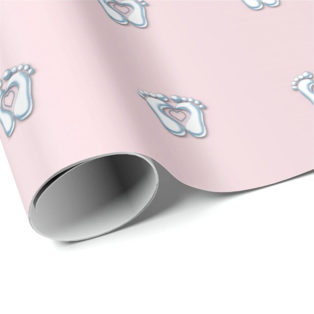 Baby Shower Feet Heart Pink Pastel Wrapping Paper (Roll Corner)