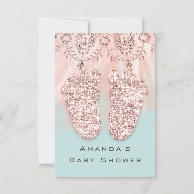 Baby Shower Feet Silver Girl Boy Roya Rose Glitter Invitation (Back)
