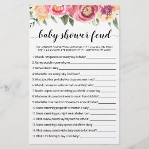 Baby Shower Feud game with Answers