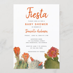 Baby Shower Fiesta Red Cactus Flowers Watercolor Invitation