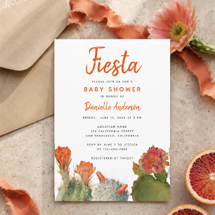 Baby Shower Fiesta Red Cactus Flowers Watercolor Invitation