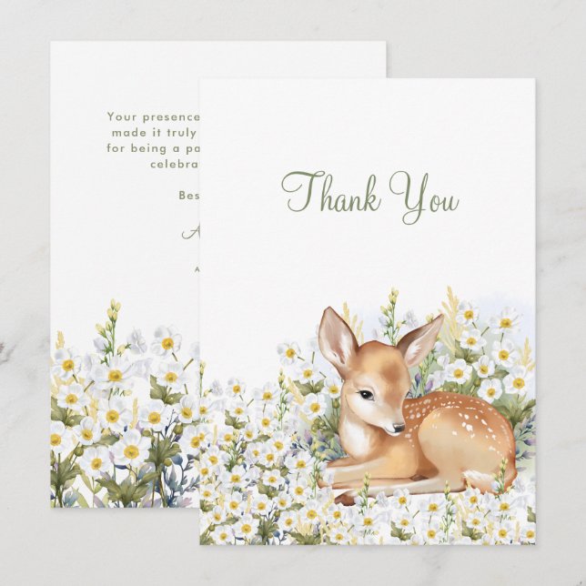 Baby shower Flat Thank You with an adorable  fawn. Card (Front/Back)